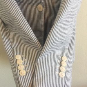 Seersucker Blazer Jacket Linen Blend Pockets XL Me